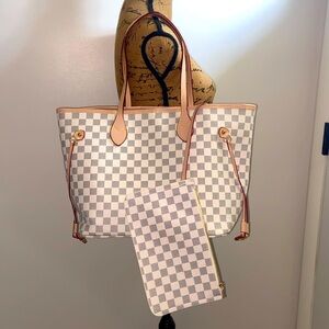 Checkered Shoulder Tote Bag Blue White, Checker Purse Side Tassels & make up Bag